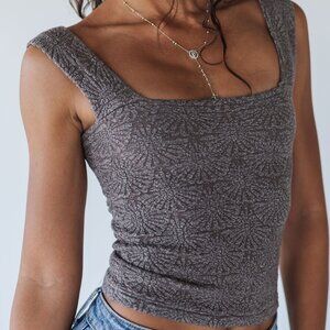 Stone Gray Textured Knit Square Neck Tank Top Fitted Cami NWT Size Large